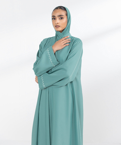 Manga larga Tallas grandes Color sólido Casual Abaya Color personalizado Manga larga Ropa islámica Hijab Mujeres Abaya Impreso OEM - Product Image 4