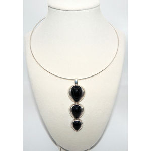 Collier ras du cou fin en argent sterling 925 avec collier élégant en onyx noir - Product Image 1