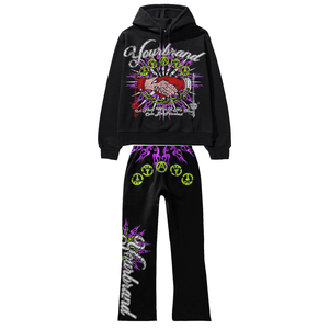 2024 nueva llegada Unisex ropa de calle personalizada estampado Vintage bajo demanda gráfico pesado grueso Sudadera con capucha y pantalones de chándal conjunto - Product Image 5