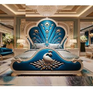 Lit en teck massif sculpté à la main en forme de paon, aspect majestueux, taille personnalisée, pour chambre à coucher, usage traditionnel, durable, DST EXPORTS USA - Product Image 1