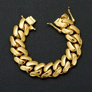 Stylish In Stock Chunky 22mm Luxury Brand 14k 18k Gold Link Chain <b>Men</b> Hiphop Miami Flat Round Cuban Chain <b>Necklace</b> Bracelet - Product Image 5