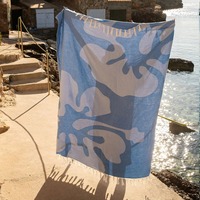 Grande couverture de pique-nique en coton turc bleu doux et léger de qualité supérieure pour l'été australien, serviette de plage absorbante à franges