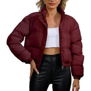 High Quality Fashionable Black Women's Winter Puffer Jacket Nylon Shell <b>Short</b> Padded with Sheep <b>Skin</b> Leather Cotton Filling - Product Image 1