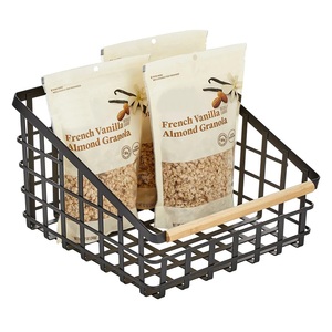 Nouveauté panier de rangement en métal noir mat avec poignée en bois paniers de rangement pour ustensiles de cuisine - Product Image 2