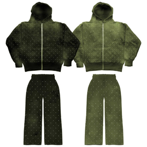 Ensemble deux pièces délavé à l'acide avec fermeture éclair pour hommes jogging vintage à strass survêtement en polyester/coton à motif uni - Product Image 2