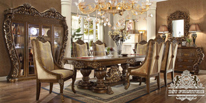 Elegante y Moderno Juego de Comedor para Hogares Modernos, Muebles de Comedor con Asientos Tallados en Oro, Juego de Mesa y Sillas de Comedor de Madera de Teca, EE. UU. - Product Image 5