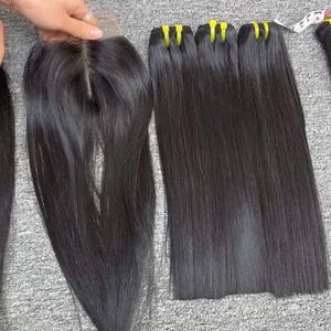 Vente en gros de cheveux vierges Remy 4*4 couleur 1b, double trame, fermeture en dentelle frontale, vague naturelle, lisse et transparente, usine du Vietnam - Product Image 3