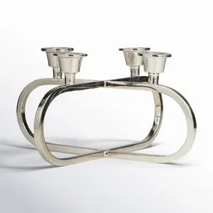 Argent Géométrique Chevauchement Ovale Candélabre Quatre Titulaires Moderne Décor À La Maison Table Centre De Table Élégant En Métal Bougeoir Cadeau - Product Image 5