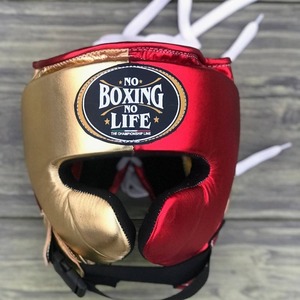 Protector de Cabeza de Primera Calidad No Boxing No Life Hecho con Cuero Genuino, Logotipo Personalizado, Cierre de Velcro y Cordones, para Muay Thai y Lucha Callejera - Product Image 1
