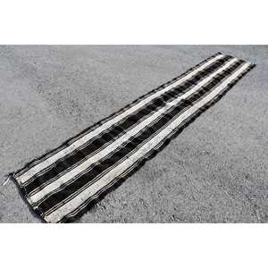 Tapis turc vintage 24 'x 12' grande surface en laine traditionnelle noir blanc Patchwork Design modèle de couloir rectangulaire pour adolescents Latex - Product Image 3