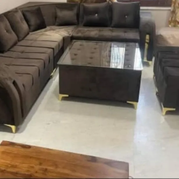 Set Sofa lapisan gaya harga pabrik untuk rumah, Set ruang gambar tempat duduk furnitur ruang tamu ukir tangan emas