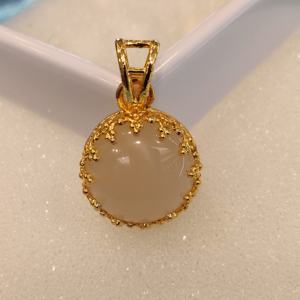 Collier en laiton plaqué or à la mode avec monture en pierre de lune blanche 15mm pour femmes-Cadeau d'anniversaire et de fête - Product Image 5