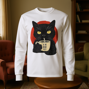 T-shirt vintage a maniche lunghe con gatto nero divertente: È morto già? - Prodotto promozionale in omaggio - Product Image 3