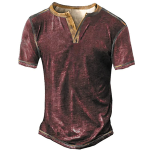 2025 Men's <b>Shirts</b> <b>Henley</b> Plain <b>Shirt</b> V-neck Printed Top Vintage Cotton Oversized T <b>Shirt</b> Men Clothes Streetwear Homme - Product Image 5
