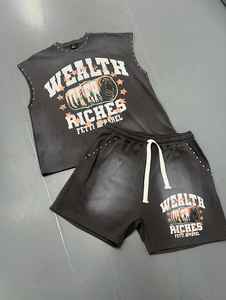 Camiseta sin mangas con lavado ácido personalizada de verano, pantalones cortos lavados Vintage, Conjunto de camiseta sin mangas y pantalones cortos para hombre - Product Image 2