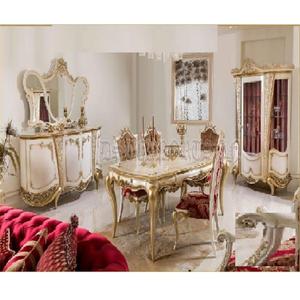 Juego de mesa de 6 plazas para comedor con tema Maharaja indio, juego de mesa de comedor tallado a mano de 6 plazas, juegos de comedor de estilo Vintage de lujo - Product Image 1