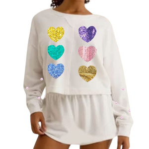 2025 Valentine's Day Premium Quality <b>Fabric</b> 2 Piece Sweatshirt & Skort Sets 2024 Custom Sequin and Pearl Work for Women - Product Image 5