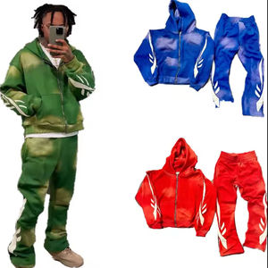 Custom Acid Wash Spring Sweat Suits Cotton Thick Zip Applique Embroidery <b>Patch</b> Flared Full Men Tracksuits Hoodies Anti-Wrinkle - Product Image 1