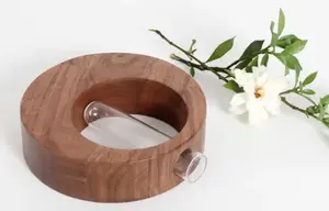 Vase en bois rond moderne de haute qualité avec tube de verre Utilisation de table en rotin élégant Finition naturelle pour un usage domestique - Product Image 2