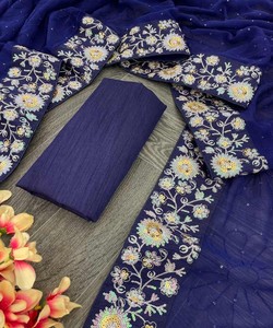 ATRACTIVE GEORGETTE BORDADO SECUENCIA AREA DE TRABAJO CON BLUSA DESCOSTADA DESPIECE DE FIESTA PRECIO AL POR MAYOR ROPA ÉTNICA AZUL OSCURO - Product Image 3