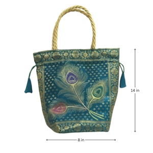 Pochette de soirée de luxe en soie Banarasi avec fil de paon, sac à main élégant en satin de coton orné de perles et de pierres, porte-monnaie tendance - Product Image 2