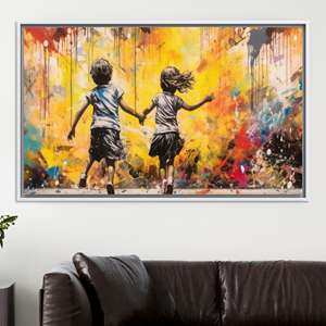 Póster de Lona con Diseño de Arte Callejero Infantil, Impresión Urbana con Salpicaduras de Color, LONA ENMOLDURADA BLANCA - Product Image 1