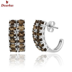 Venta caliente pendiente sólido 925 plata esterlina natural tanzanita cuarzo piedra preciosa medio aro pendiente para damas y niñas - Product Image 6