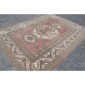 7.3x9.7 ft Turkish Rug, Rug, <b>Red</b> Check Rug <b>Wool</b> - Product Image 3