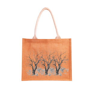 Bolsas de compras duraderas de arpillera de yute teñidas ecológicas con estampado geométrico personalizado y asa acolchada de correas - Product Image 4