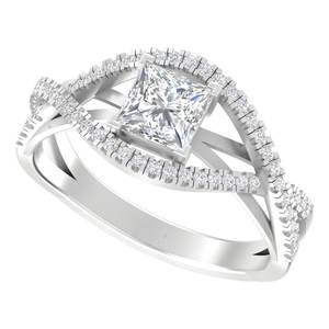 Bague de fiançailles en or rose 14K/18K avec diamant de laboratoire taille princesse, design unique à halo torsadé et à tige fendue, bijoux de mariée raffinés - Product Image 5