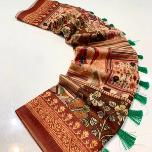 Sarees ผ้าฝ้ายที่สวยงามด้วยการพิมพ์ดิจิตอลแคชมิริ - Product Image 1