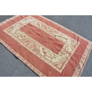 Tapis en laine turque Vintage Beige Orange 4.6 X 7.3ft Boho motif de couloir Rectangle grande surface pour chambre chevet avec support en latex - Product Image 2