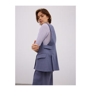 Chaleco Casual con Cuello en V y Detalle de Banda Lateral Hecho de Mezcla de Viscosa - Product Image 2