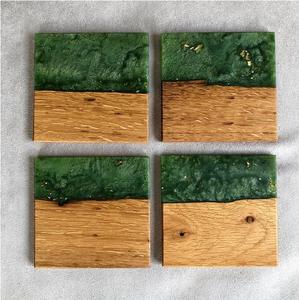 Posavasos único de madera y resina para escritorio y mesa Color y forma personalizados Posavasos hechos a mano Piedra - Product Image 5