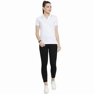 Polo de LICRA de alta calidad/algodón orgánico para mujer, camisa Polo de moda de ajuste Regular de Color blanco, ropa de verano para mujer, camisas personalizadas - Product Image 1