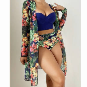 Bathing Suits printed design <b>Long</b> <b>Sleeve</b> Swimsuit Women 3 Piece <b>Bikini</b> Set Summer Bath Suit for Women Swimwear - Product Image 2