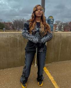 Survêtement Vintage de détresse de haute qualité en coton épais éponge française doux survêtement personnalisé Streetwear jambe large évasée survêtement délavé au soleil - Product Image 3