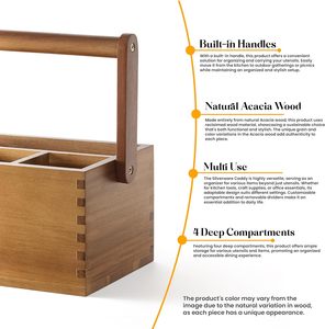 Caddy de Cubiertos de madera de acacia con asa-Soporte de utensilios de madera para condimentos y esenciales para fiestas-Soporte de cubiertos para Cocina - Product Image 2