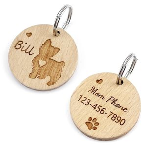 Grabado de madera Collar para mascotas etiquetas de identificación placa de identificación de madera natural de calidad superior para nombres de perros y gatos - Product Image 1