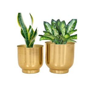 Lot de 3 jardinière en métal de différentes tailles, design gaufré, or, brillant, intérieur, extérieur, décoratif, pour balcon, jardin - Product Image 2