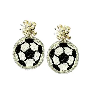 Soccer ball seed beads earrings sports earrings soccer ball her gift for girlfriend beaded glitz soccer mom game day earrings
