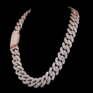 S925 argent hommes luxe grand lien laboratoire cultivé Style glacé chaîne cubaine collier lourd Bling rappeur accessoire de mode Hip Hop bijoux - Product Image 1