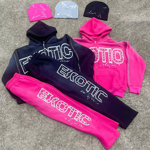 Ensemble survêtement personnalisé éco-responsable en tissu délavé à l'acide, avec fermeture éclair, effet délavé au soleil, pour l'automne, streetwear, jogging - Product Image 1