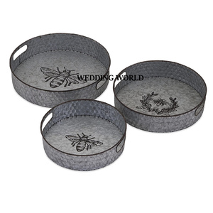 <b>Black</b> Powder Coated Galvanized Serving <b>Tray</b> Round Shape Handmade Hot Selling Dinnerware Tabletop Wholesale Metal Serving <b>Tray</b> - Product Image 3