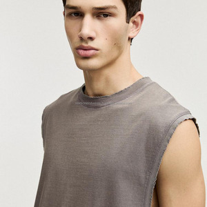 100% algodón liso teñido Camisetas cuello redondo de hombre de gran tamaño hombro caído Camiseta básica ropa de calle en blanco camiseta de peso pesado para hombres - Product Image 4