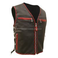 Gilet de moto en cuir multi-poches personnalisé de haute qualité pour hommes avec ceintures latérales veste utilitaire à la mode en gros pour hommes