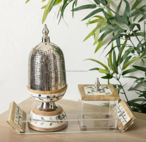 Nuevo candelabro de incienso de madera hecho en India con incrustaciones de madreperla de hueso para Bakhoor Mubkhar Burning Ramadan - Product Image 6