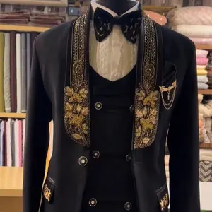 Black Designer Hand Embroidered Tuxedo Traditional Groom Black Jacket Wedding Jodhpuri Indian Jacket Mens Suit Tuxedo