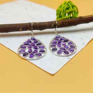 925 boucles d'oreilles en argent Sterling Jumble améthyste pierre précieuse fantaisie conception de goutte à la main bijoux en argent fin diamant perle pierres principales - Product Image 3