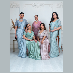 Sari listo para usar más vendido en melocotón ligero suave con tacto hecho a mano detallado y bordado delicado a precio al por mayor - Product Image 4